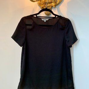 BB Dakota Black Cold Shoulder Cutout Silk Blouse